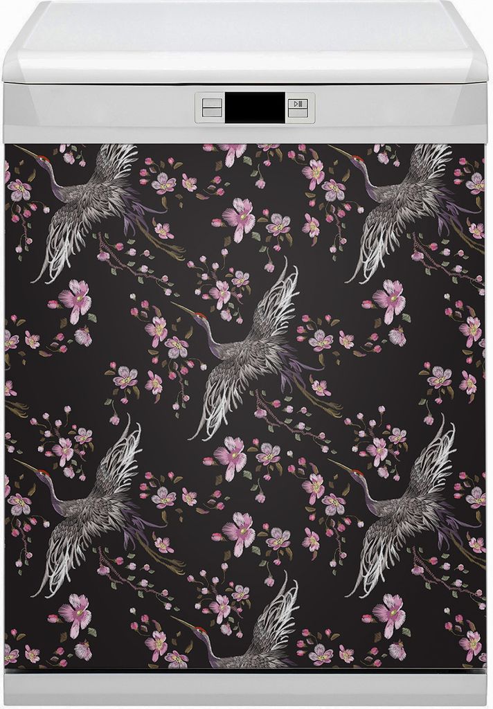 Magnet für Spülmaschine Abwaschbar 60x80 cm Magnet für Spülmaschine Magnetmatte Nachbildung - Reiher und Blumen