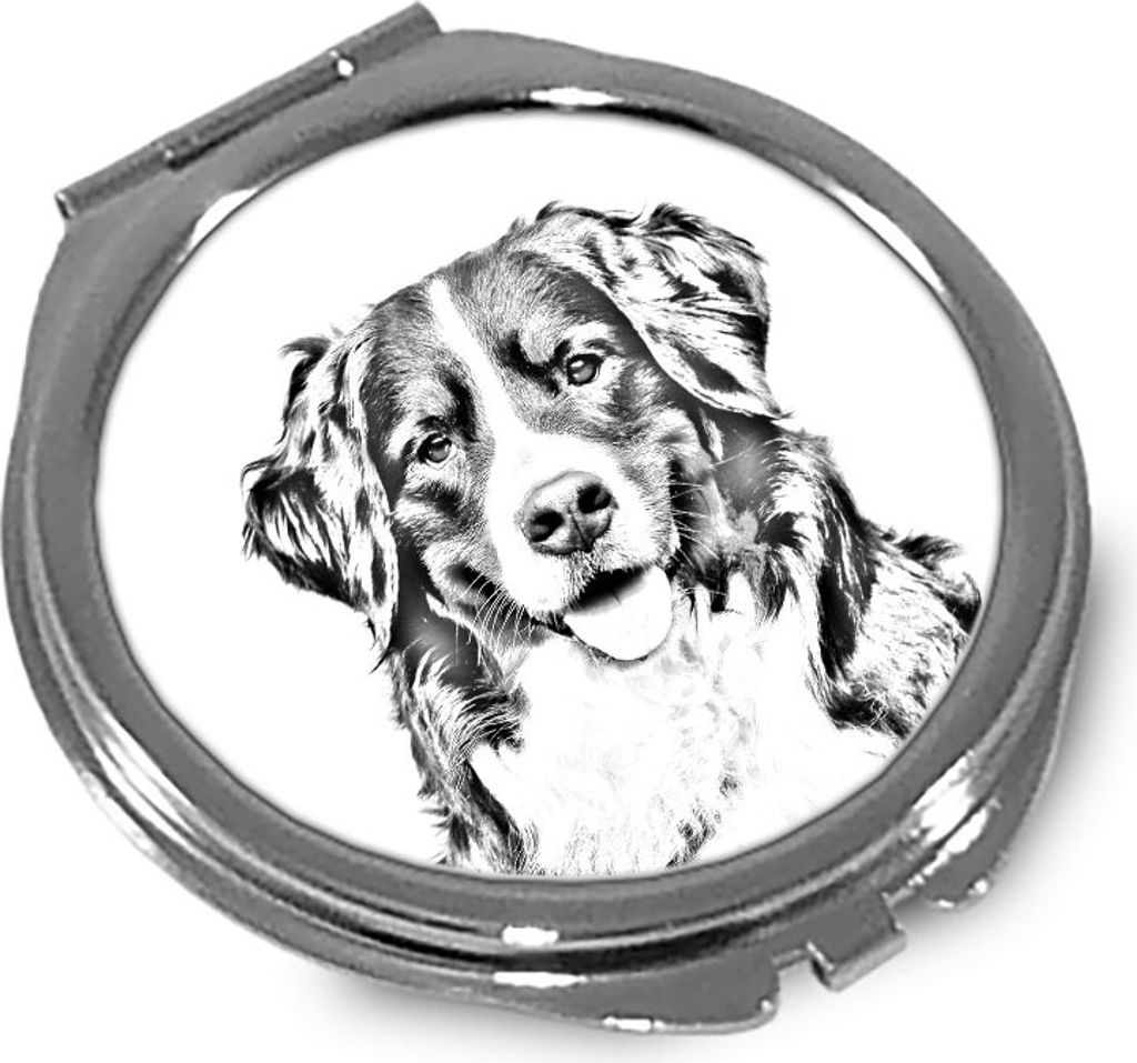 Berner Sennenhund, Dürrbächler, Bouvier bernois - Taschenspiegel mit Hund, personalisierter Taschenspiegel, kompakter Spiegel mit Art-Dog-Logo