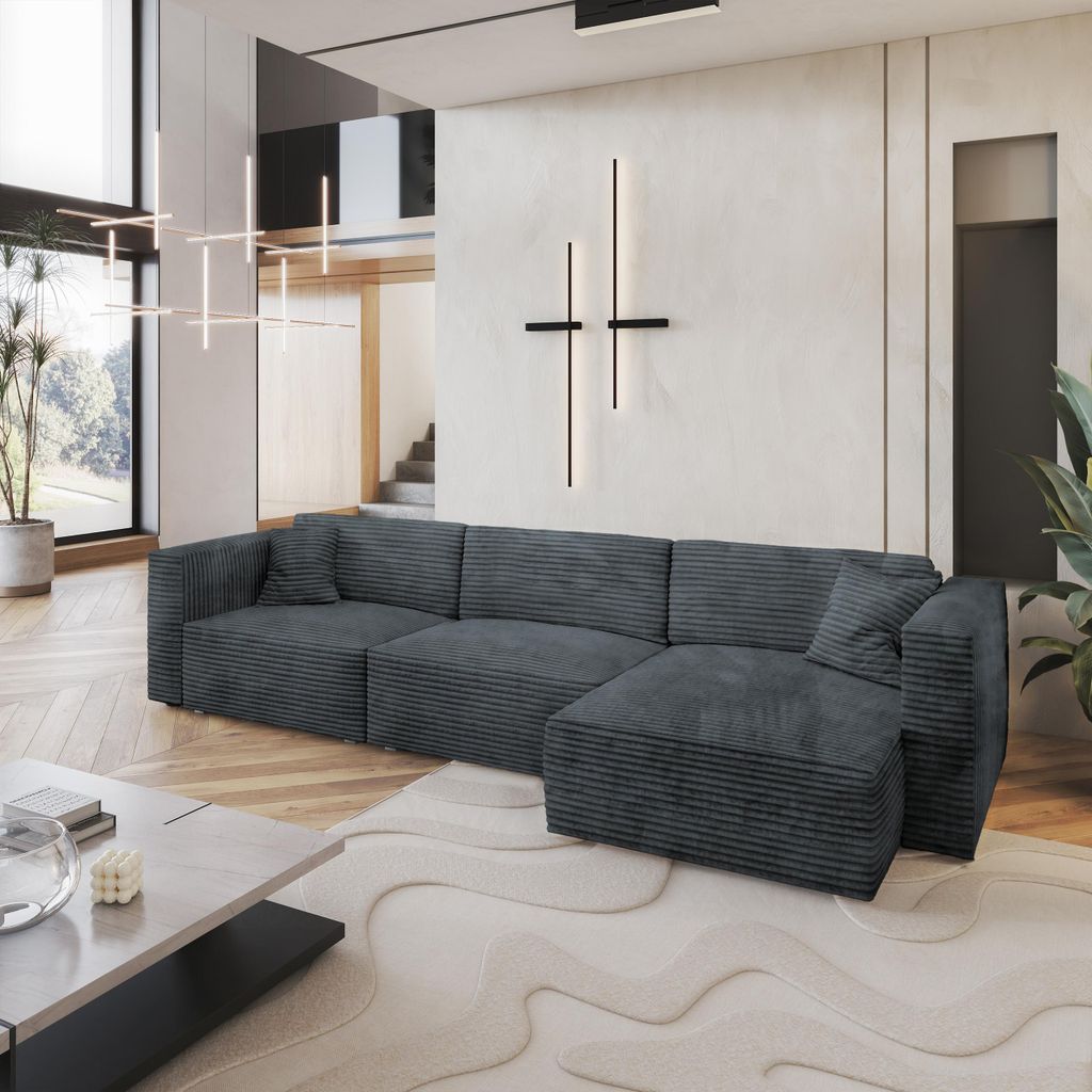 Masseno Ecksofa TOLMO mit Schlaffunktion L-Form, Sofa mit Bettkasten, Wohnzimmersofa, Couch, Soffa, Bettsofa, Couchgarnitur- Grau, TILIA 85