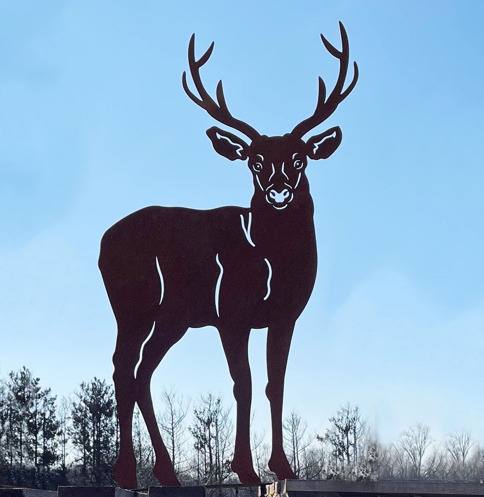 Hirsch nach vorne 95x54cm auf Platte Edelrost Gartendeko Produktbild 