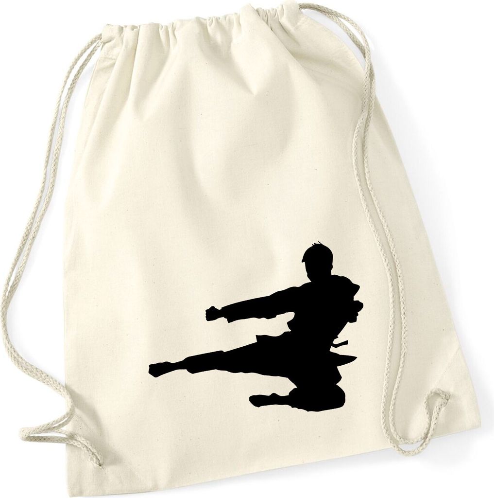Huuraa Turnbeutel Karate Silhouette 12 Liter Natural Baumwolle Rucksack Geschenkidee