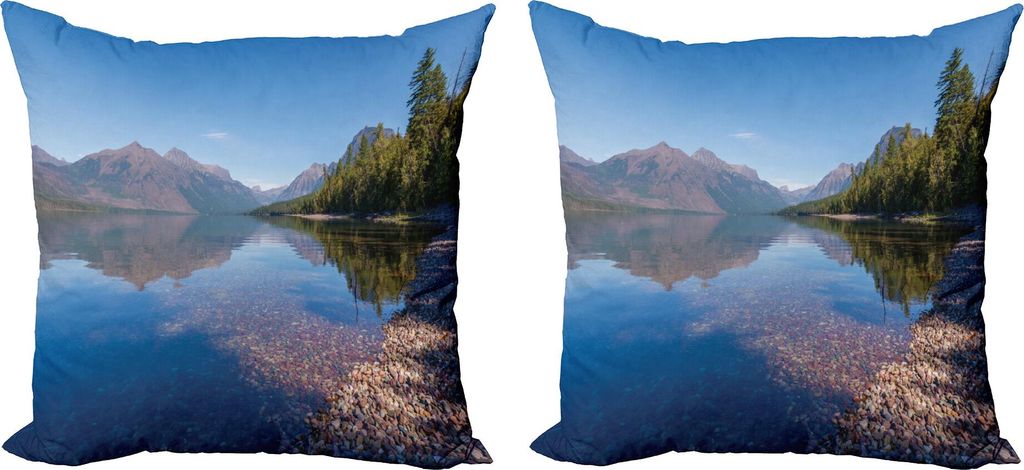 ABAKUHAUS Glacier Nationalpark Kissenbezug Set (2Stück), Outdoor-Szene von einem Wald Bunte Steine in der Nähe des Sees in Montana, 40 x 40...