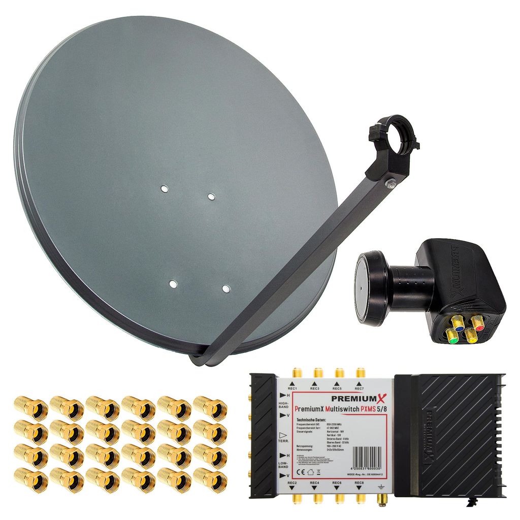 PremiumX SAT Anlage 80cm Antenne Multischalter 5/8 LNB 24x Produktbild 