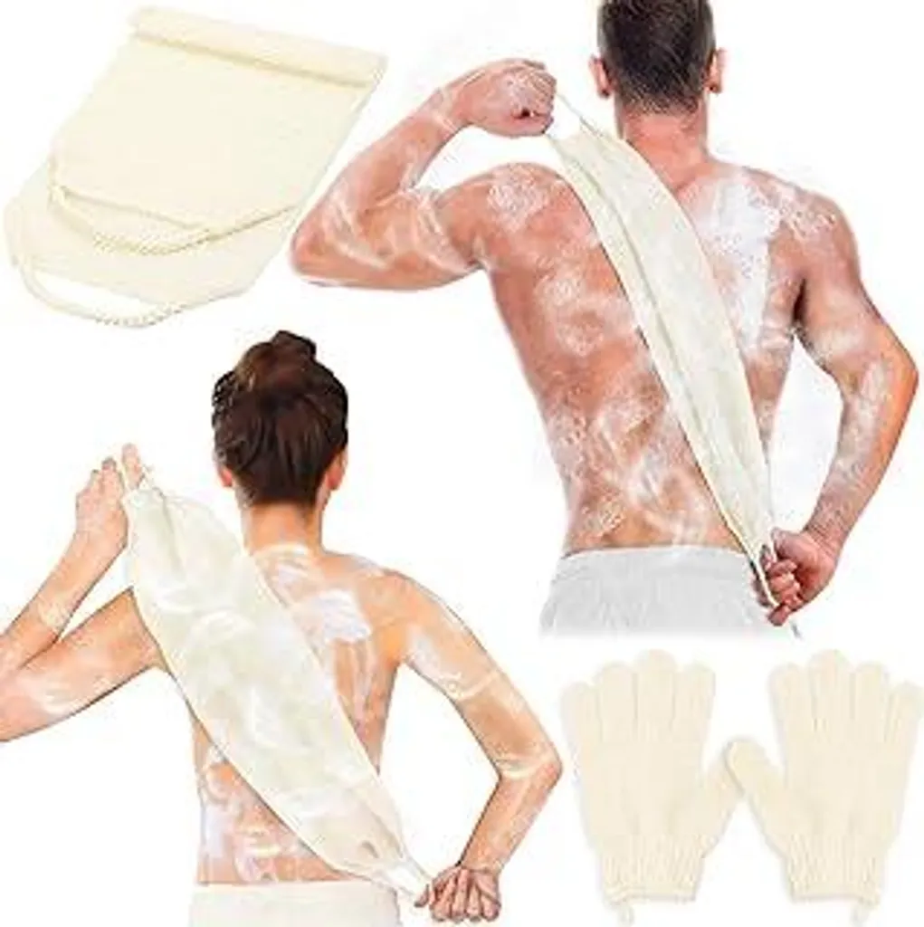 Anezus Peeling-Rückenscrubber, guanti da bagno, asciugamano da doccia con guanti scrub per la pulizia della schiena, rimozione della pelle morta (beige)