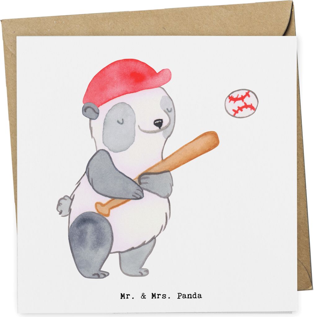 Mr. & Mrs. Panda Grußkarte Panda Baseball spielen - Weiß - Geschenk, Klappkarte, Ballsport, Match, Baseballplatz, doppelkarte, anlasskarte, Baseb...