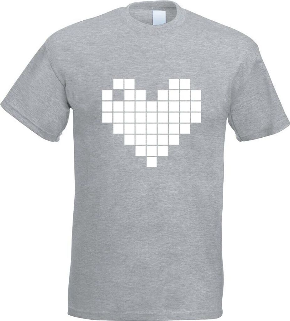 Kiwistar - T-Shirt - Graumeliert - 8-Bit Herz Motiv Bedruckt Funshirt Design Print - mit Motiv Bedruckt - Funshirt Design - Sport - Freizeit - Herr...