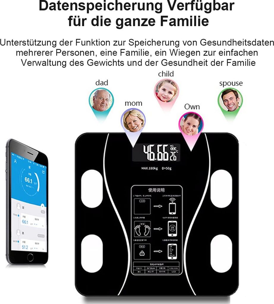 Körperfettwaage mit App LCD Digitale Personenwaage Smart Produktbild 3