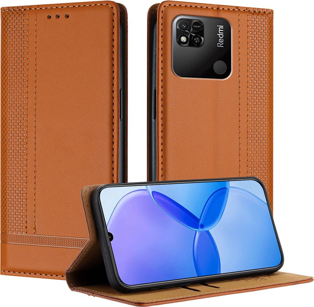 Handyhülle für Xiaomi Redmi 10A /Redmi 9C Leder Flip Klappbare Schutzhülle mit Standfunktion Braun