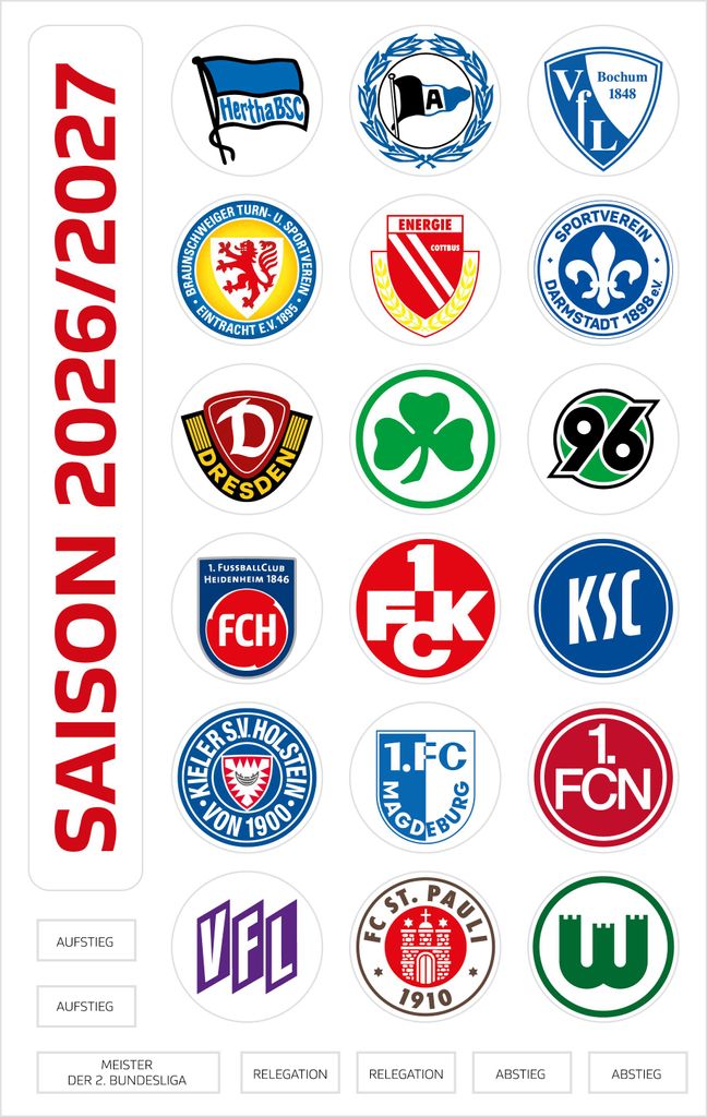 2. Bundesliga Magnettabelle - Vereinslogos (Saison 2026/27) Produktbild 