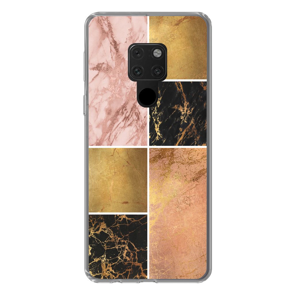 MuchoWow Handyhülle Schutzhülle Hülle für Huawei P40 Lite Marmor - Rosa - Gold Silikon Softcase Handy Hülle - Handy