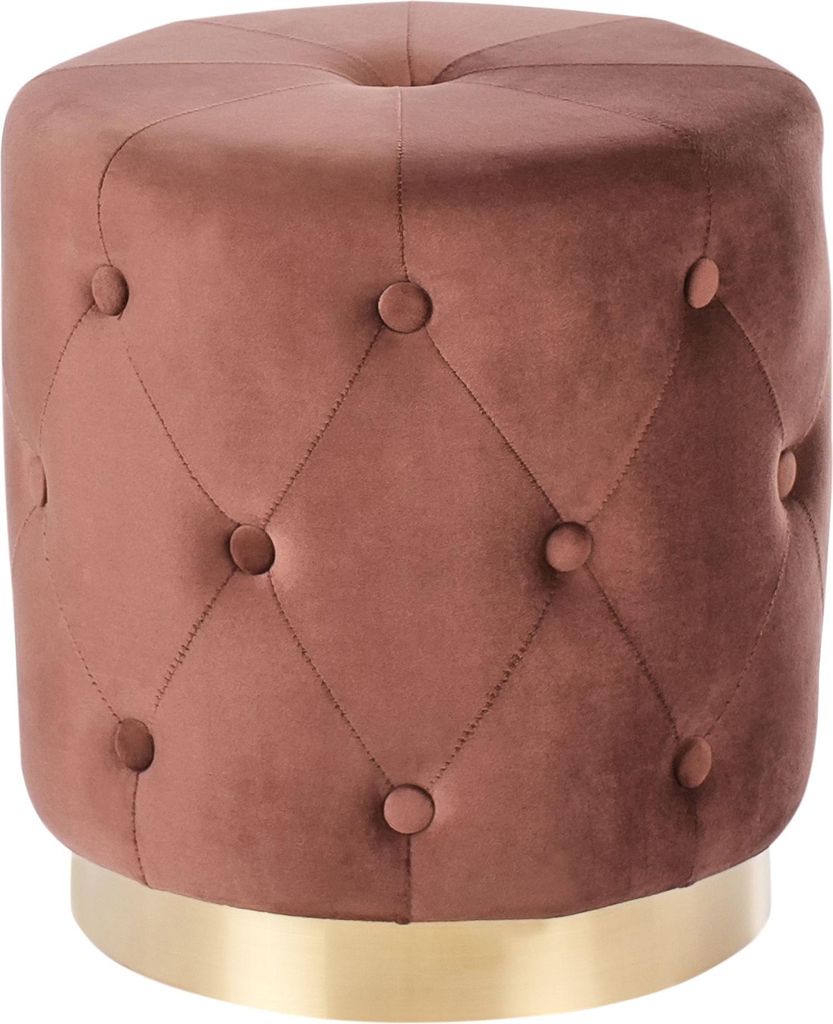 BELIANI Pouf Braun Samt 40 cm Rund Gesteppt Chesterfield Stil Sitzhocker Ottoman Samthocker Fußhocker für Wohnzimmer Schlafzimmer