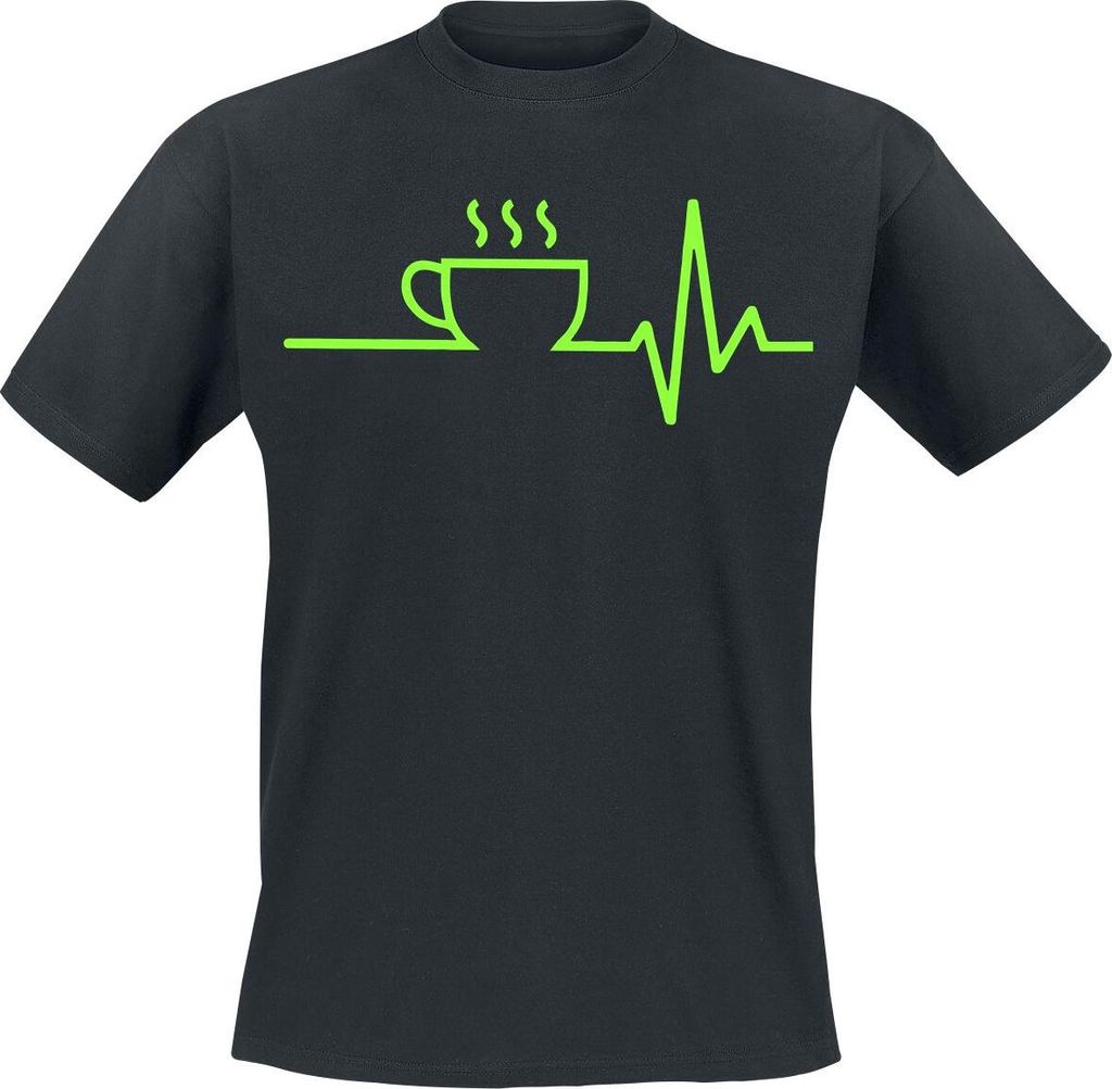 Food T-Shirt Herren Kaffee EKG schwarz Funartikel, Nachhaltigkeit 100% Baumwolle M