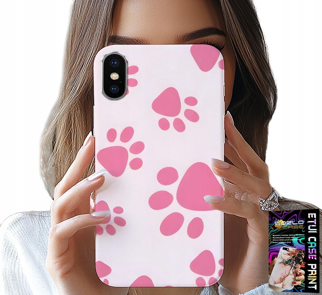 Etui Für Iphone X / Xs - Rosa Hundepfoten, Rückseite, Etui