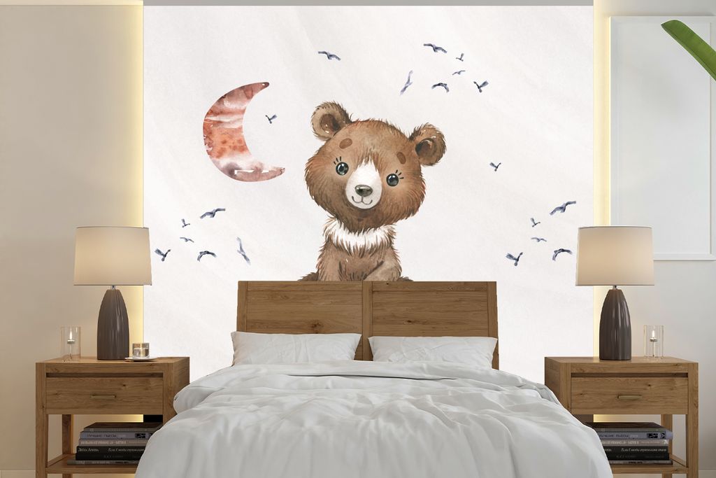 MuchoWow Fototapete für Wohnzimmer oder Schlafzimmer Wandtapete Vinyl Motivtapete Sprichwörter - Kind sein - Kinder - Teddybär - Aquarell - 28...