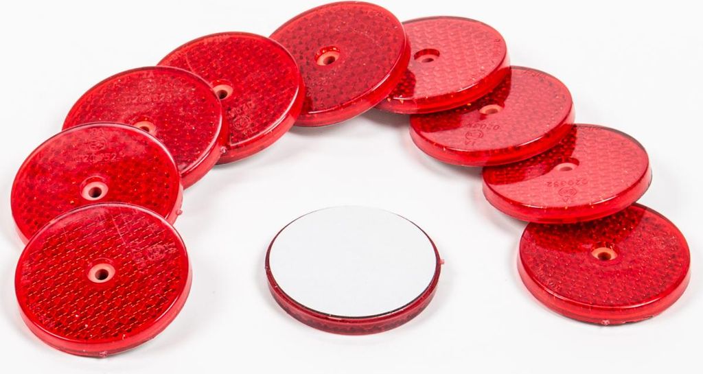 Reflektor Rund 62 mm,10 Stück Katzenaugen sebstklebend oder zum schrauben, Farbe rot