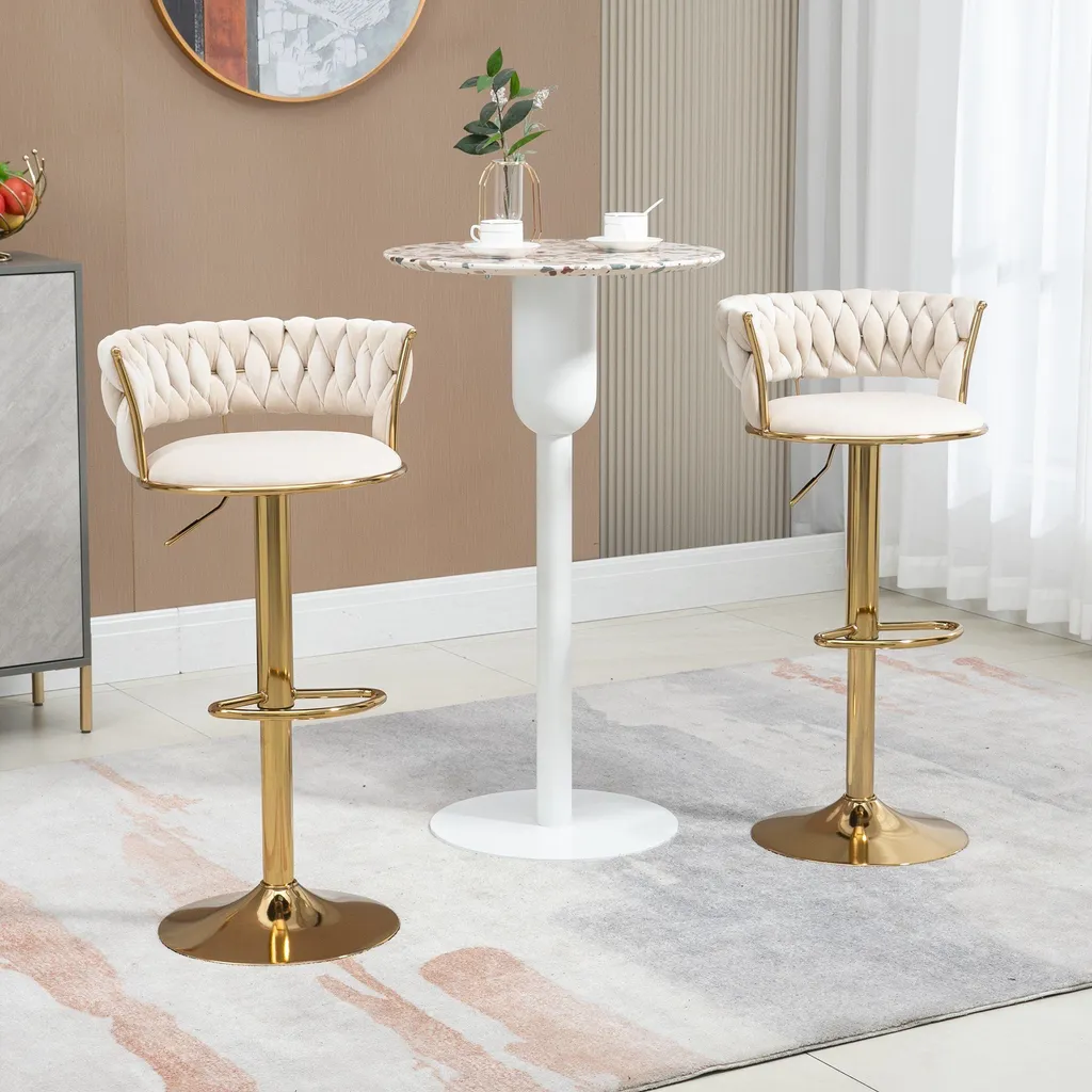 Tabouret de bar pour restaurant et cuisine velours ivoire réglable