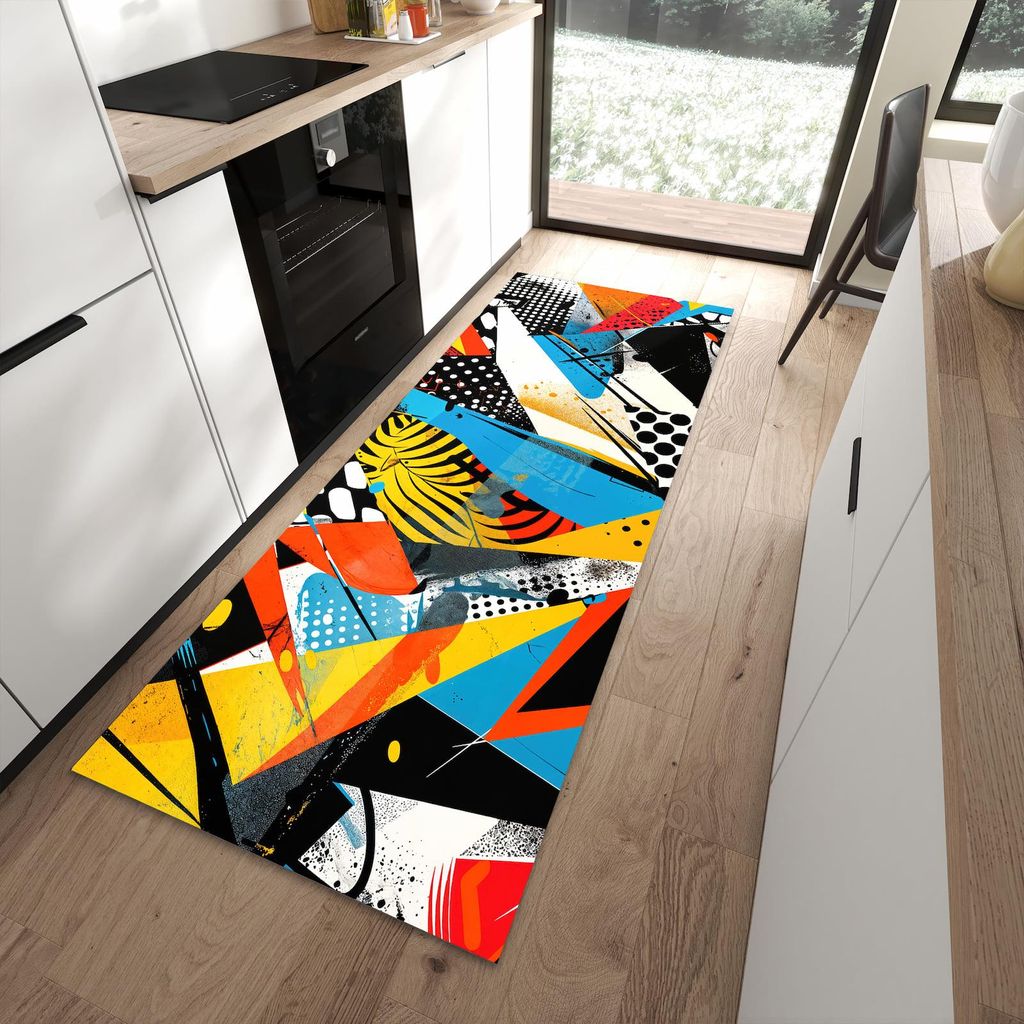 Küchenteppich 90x240cm rutschfest & abwischbar PVC Läufer - Kunst des Abstrakte
