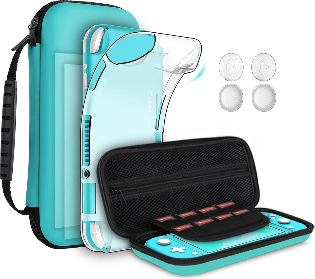 GeeRic Tasche Kompatibel für Switch Lite 2019,Kompatibel für Switch Lite Hülle mit Schutzfolie,2 HD-Glas Displayschutzfolie,4 Daumen Griffkappen...