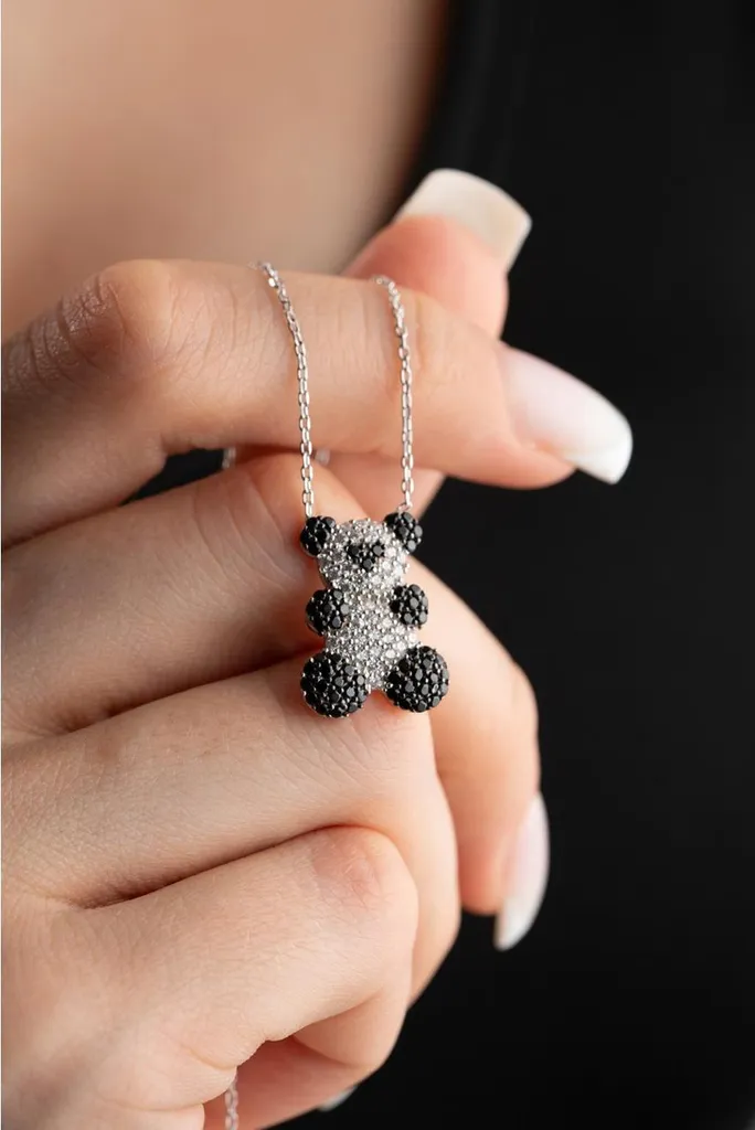 Bijou Animalier : Collier Panda en Argent et Cristaux de Zircone Brillants