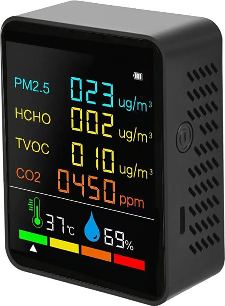 Détecteur CO2 multifonction avec PM2.5 et TVOC - Moniteur Air LCD Noir