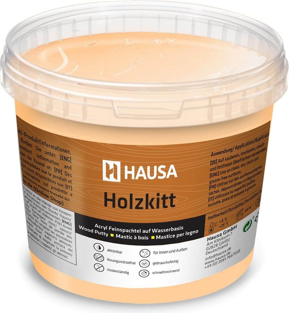 HAUSA Holzkitt 1 kg Lärche Holzspachtelmasse, Kitt für Holz, Holzspachtel/Füllmasse zum Reparieren von Holzschäden gebrauchsfertig ausgezeichne...
