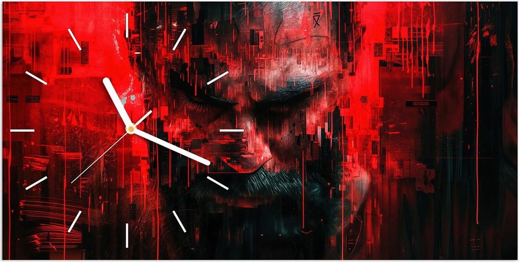 Wanduhr aus Glas mit Motiv Abstrakte Digital Kunst- 60 x 30 cm - inkl. Aufhängesystem