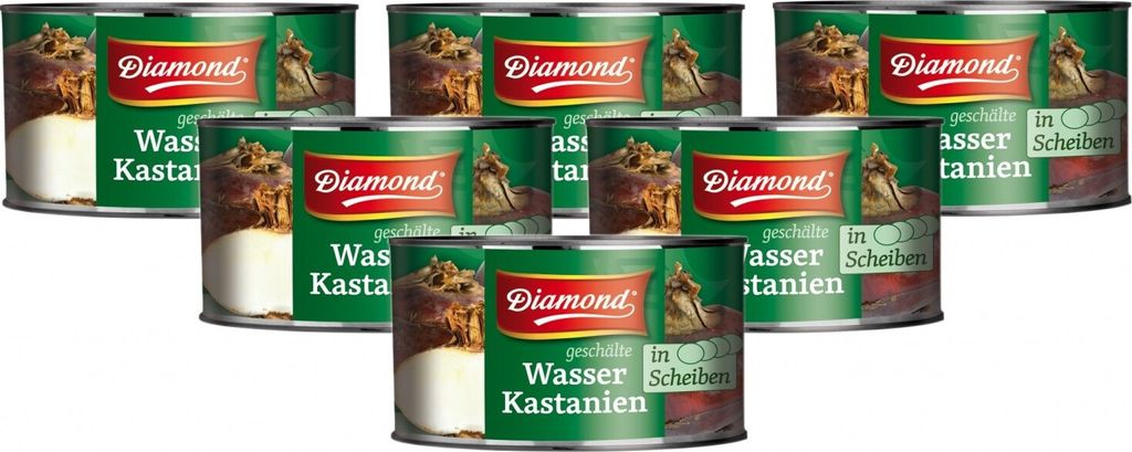 6er-Pack DIAMOND geschälte Wasserkastanien in Scheiben 227g / 140g Abtropfgewicht