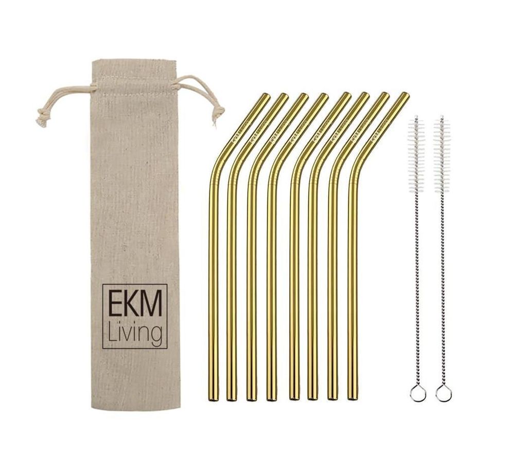 EKM Living Edelstahl Strohhalme 8er Set Gold gebogen GmbH, Trinkhalme, bruchfest, wiederverwendbar, spülmaschinengeeignet, plastikfrei (Gold gebog...