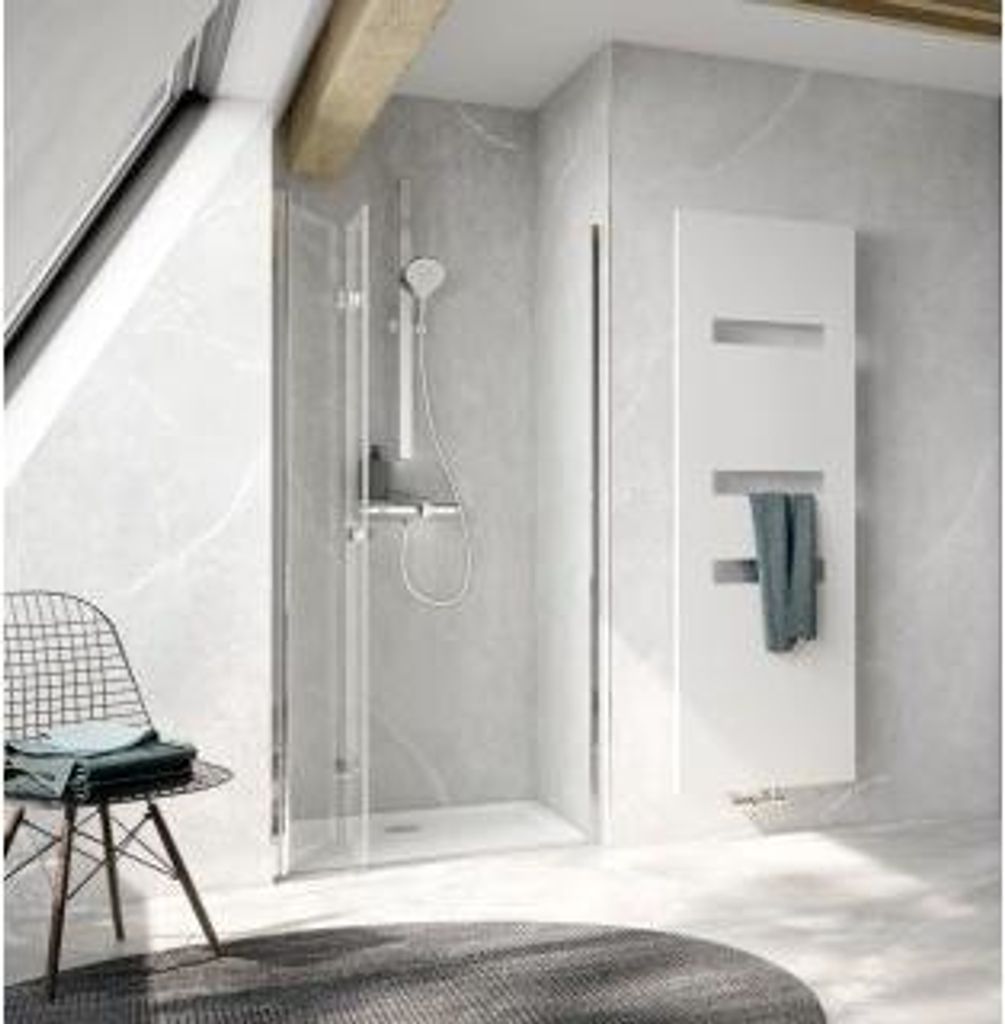 HSK 4806100-1-560 Exklusiv 2.0 Drehfalttür Nische Pendelbar 1000x2000mm Alu Silber-Matt Carré mit Edelglas-Beschichtung