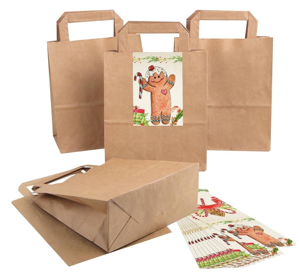 Logbuch-Verlag 5 kleine rot grün braune FROHE WEIHNACHTEN Geschenktüten Weihnachtstüten aus Papier mit Aufkleber zum Geschenke verpackenLebkuche...
