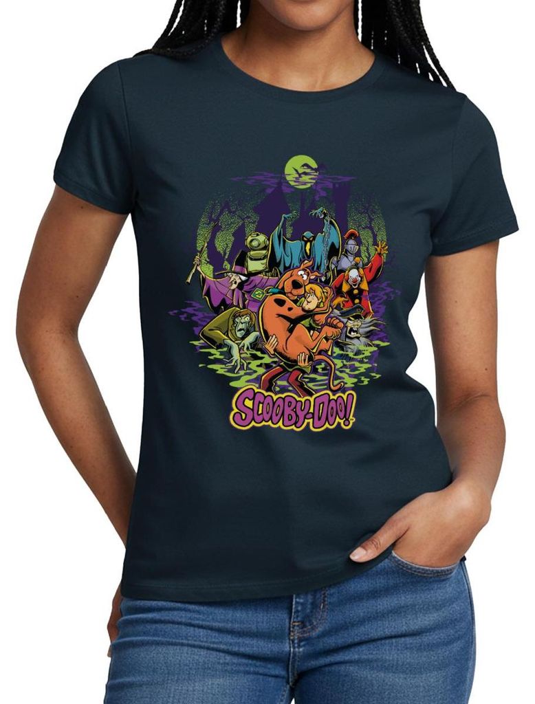 Spreadshirt Scooby-Doo Scooby Mit Shaggy Rogers Halloween Frauen T-Shirt, XXL, Navy