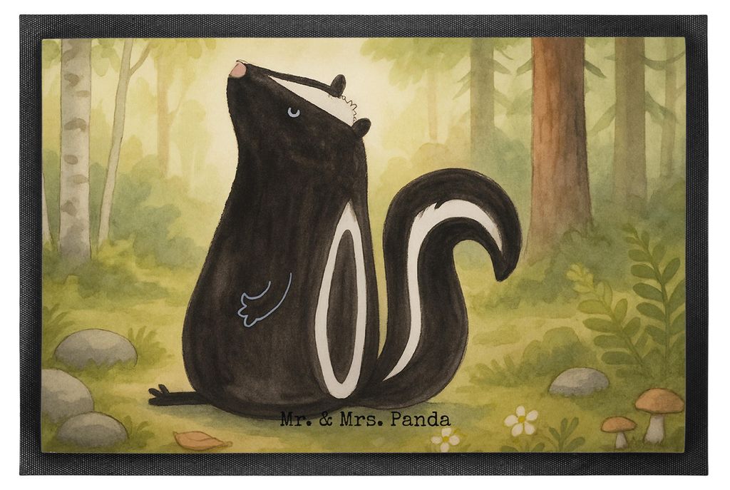 Mr. & Mrs. Panda fußmatte Stinktier Sitzen Design 60 x 90 cm - Weiß - Geschenk, Schmutzmatte, Recht, Schmutzfangmatte, Raubtier, Fußabtreter, Sp...
