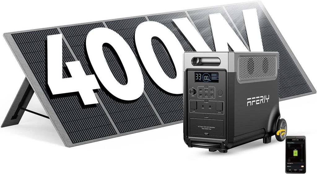 AFERIY 3600W Solar Generator Set 3840Wh LiFePO4 Powerstation inkl. 400W faltbares Solarpanel