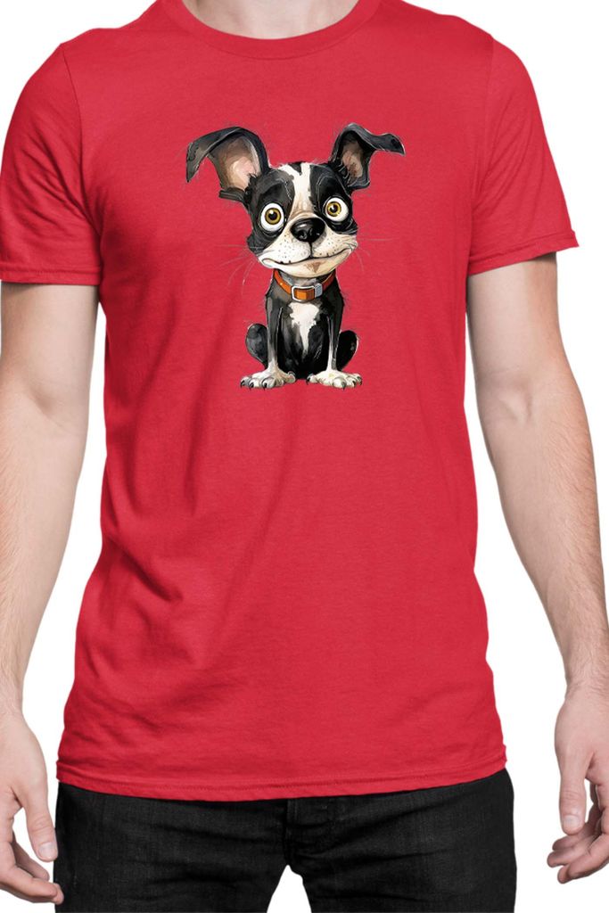 Herren T-Shirt Funny Dogs Breeds Boston Terrier Dog Breed 010, Man 3XL / Rot