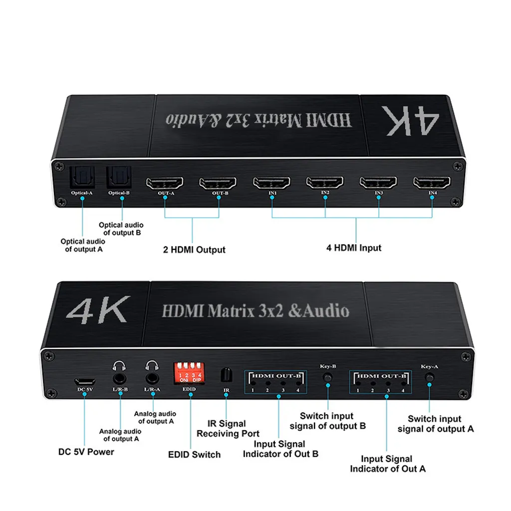 Switch HDMI Matrix 4x2 pour Console et PC avec Sortie Audio et Télécommande - 3