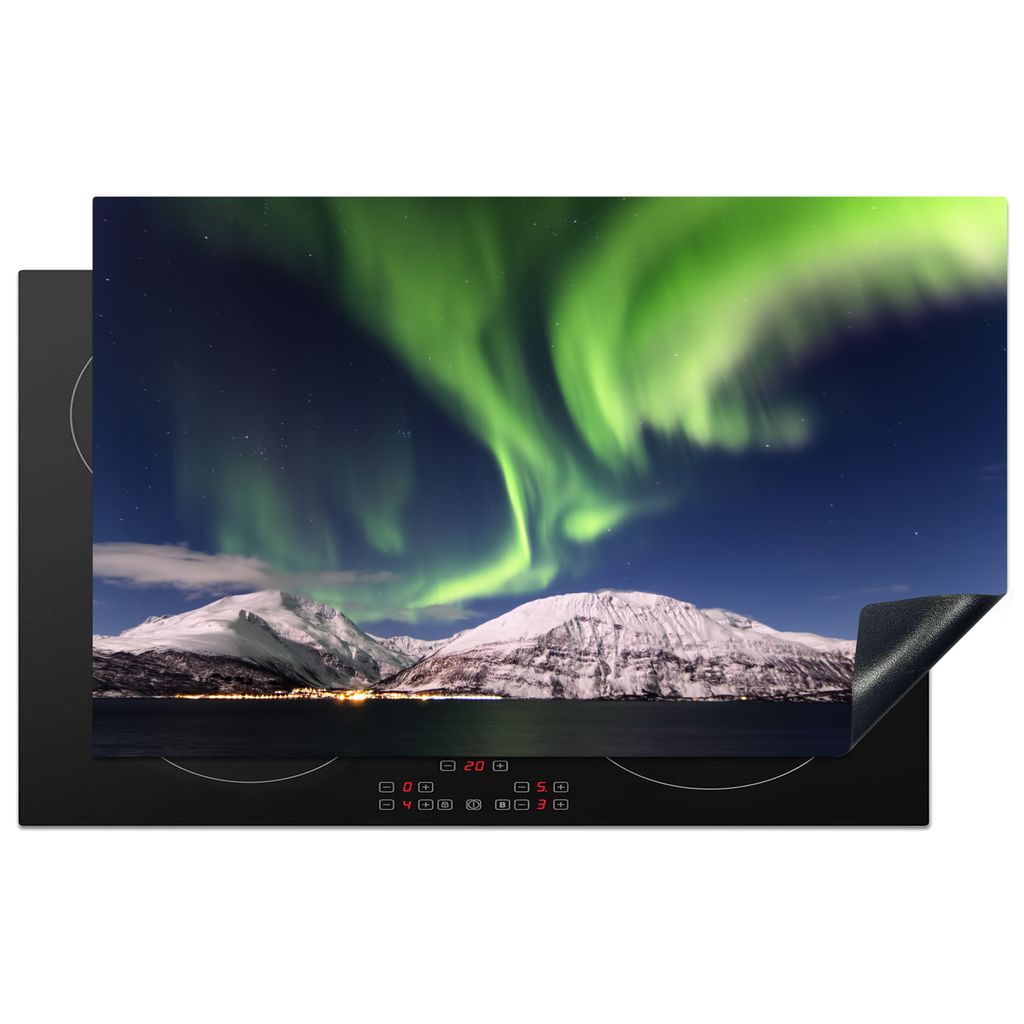 KitchenYeah Herdabdeckplatte Nordlichter - Landschaft - Norwegen , 85x52cm, Küche Deko, Glaskeramikkochfeld Herdabdeckung, Abdeckplatte fùr Koc...