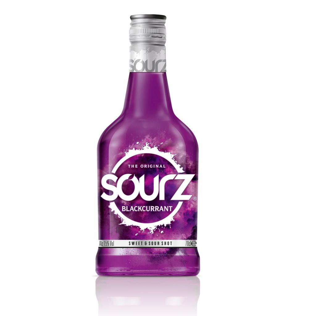 A bottle of Sourz Blackcurrant sweet and sour shot.
