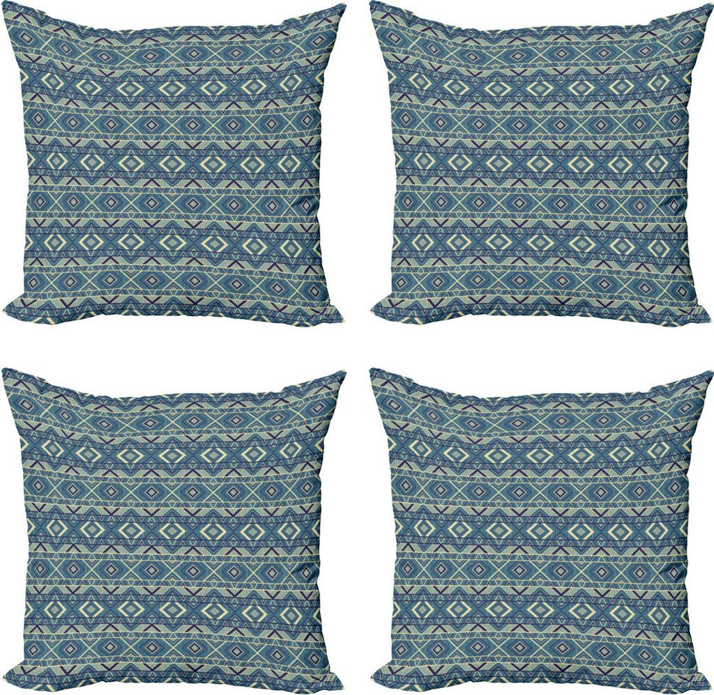 ABAKUHAUS Geometrisch Kissenbezug Set (4 Stück), Chevron-Effekte, Moderner Doppelseitiger Digitaldruck, 40 cm x 40 cm, Erde Gelb Petrol Blau