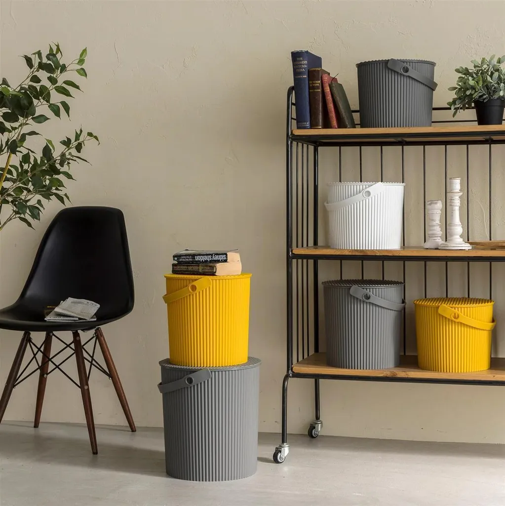 Secchio Hachiman 10L Grigio Giallo | Contenitore Giochi e Sgabello Bimbi - 3