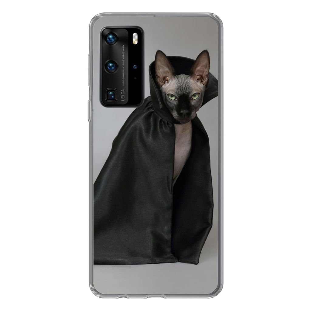 MuchoWow Handyhülle Schutzhülle Hülle für Huawei P40 Pro Katze - Umhang - Schwarz Silikon Softcase Handy Hülle - Schutz