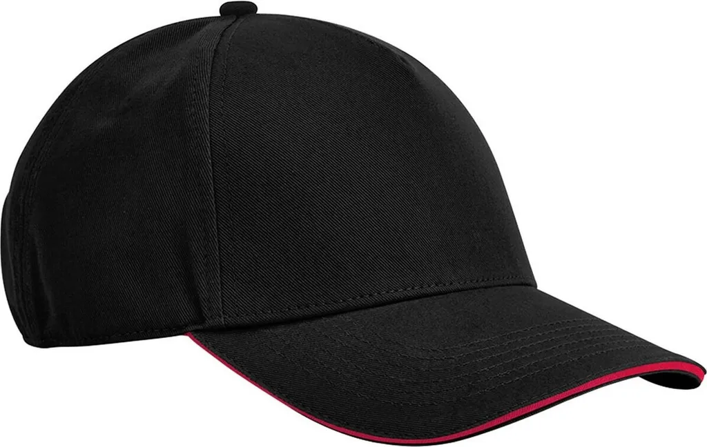 Beechfield PC6994 Cappello Classic Nero Rosso - Visiera Sandwich Cotone