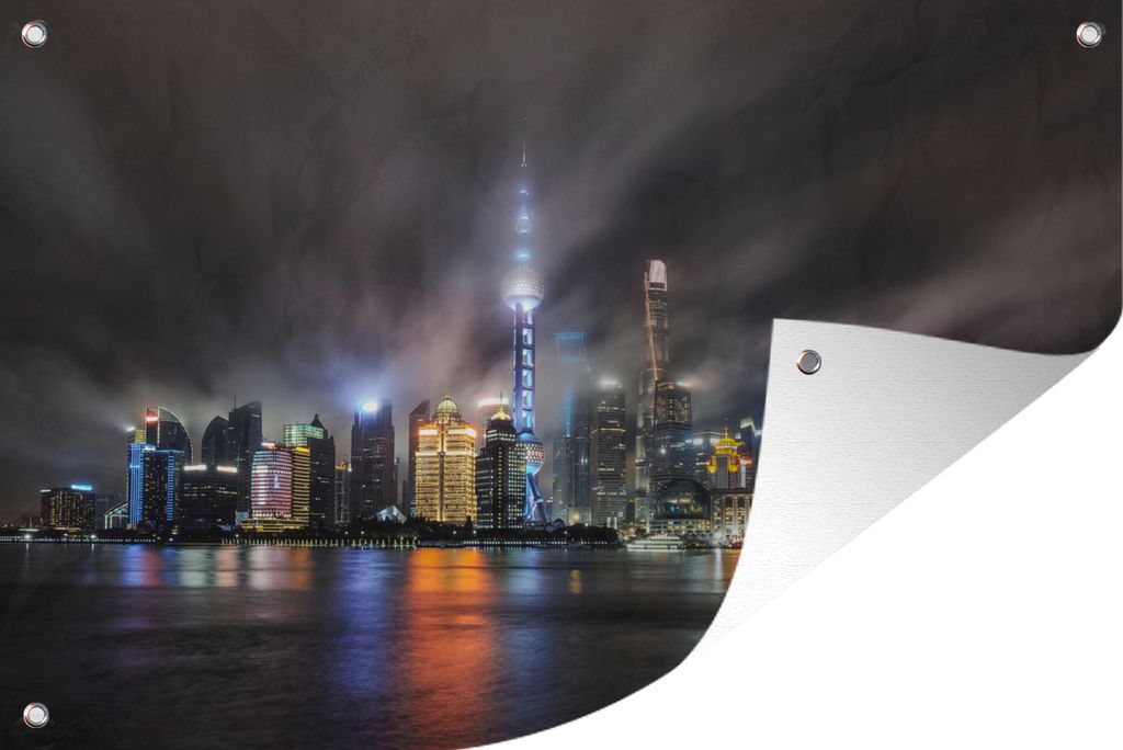 MuchoWow 60x40 cm Outdoor-Poster Gartendeko Sichtschutz Garten Poster für den Garten Stadt - Shanghai - Nacht