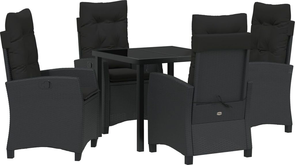 Möbel 5-teiliges Garten-Esstischset mit Kissen - Schwarzes Poly-Rattan - Gartenstühle 3380373