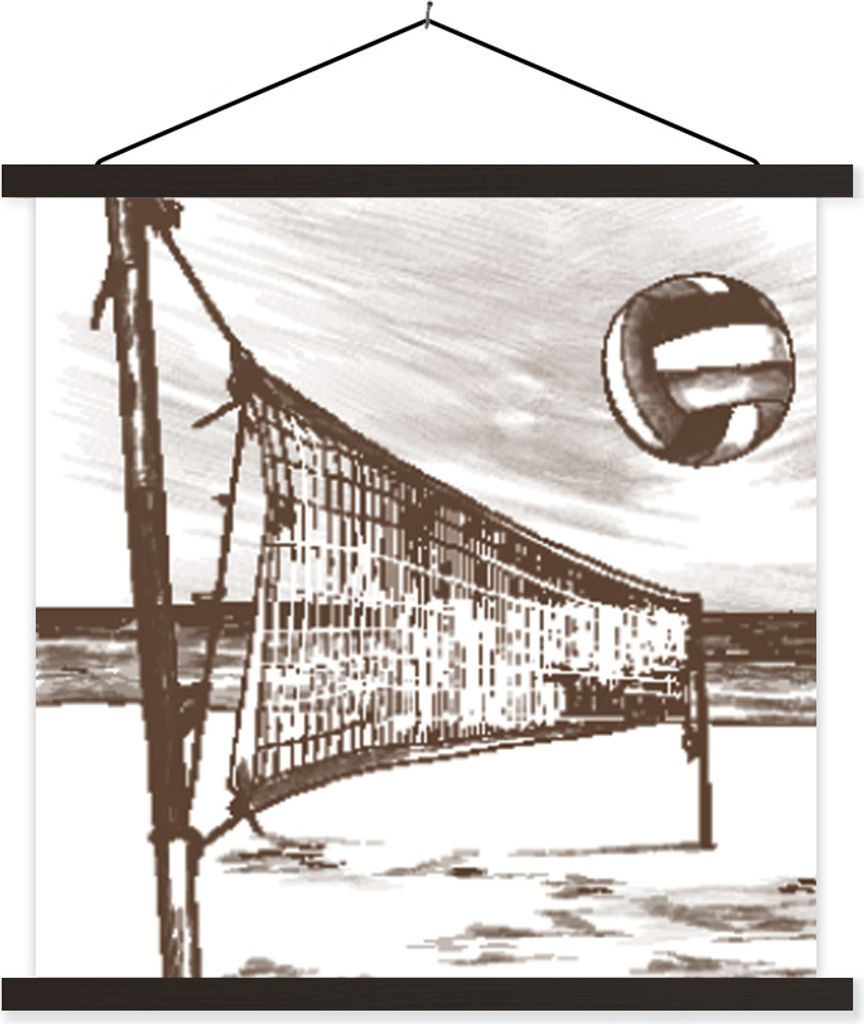 MuchoWow Textilposter Strand - Volleyball - Netz 90x90 cm mit schwarzem Rahmen - Magnetisches