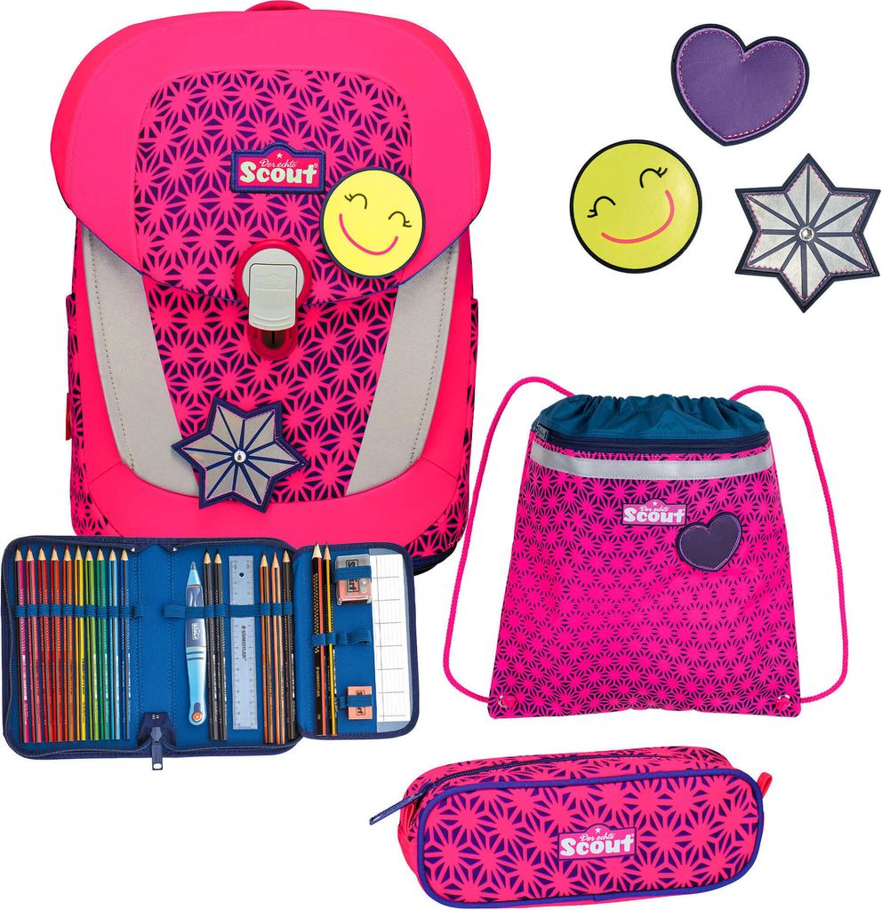 Scout Sunny II Schulranzen-Set 4-tlg. DIN Neon Safety Pink Glow