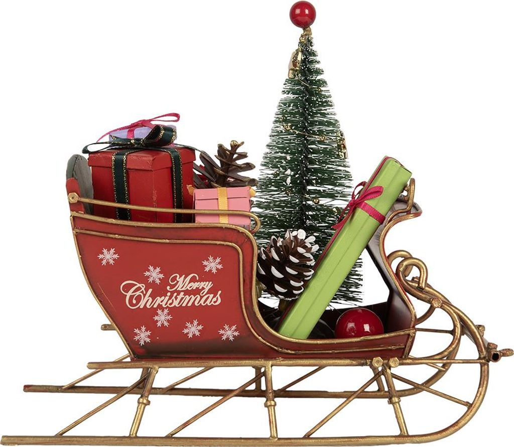 Clayre & Eef Weihnachtsdekorationsfigur Schlitten 21x9x18 cm Rot Metall