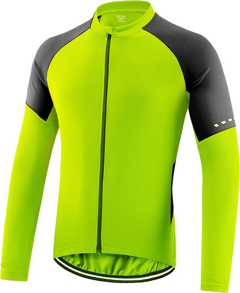 Basic-Reittrikots fš¹r Herren, durchgehender Rei?verschluss, lange ?rmel, Fahrradshirt mit Reflektorstreifen, leichtes, atmungsaktives Fahrradtri...