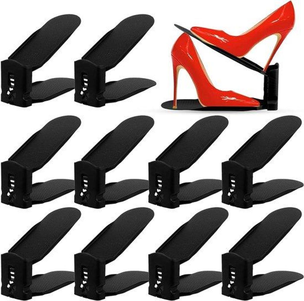 Schuhstandartsatz - Set von 10 - Organizer und Lager Stapelbar - Raumsparend - Dauerhaft PP-Material (Schwarz)