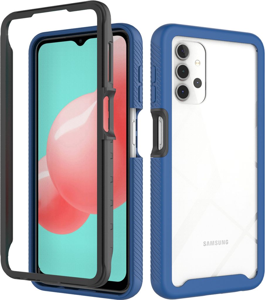 Galaxy A32 5G Hülle, LaimTop Doppelschichtig Transparente Rückseite TPU Bumper Schutzhülle für Samsung Galaxy A32 5G Navy blau