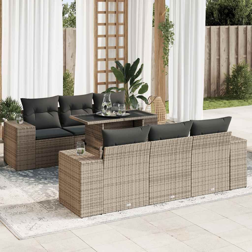 Maison Exclusive - 7-tlg. Garten-Sofagarnitur mit Kissen Grau Poly Rattan